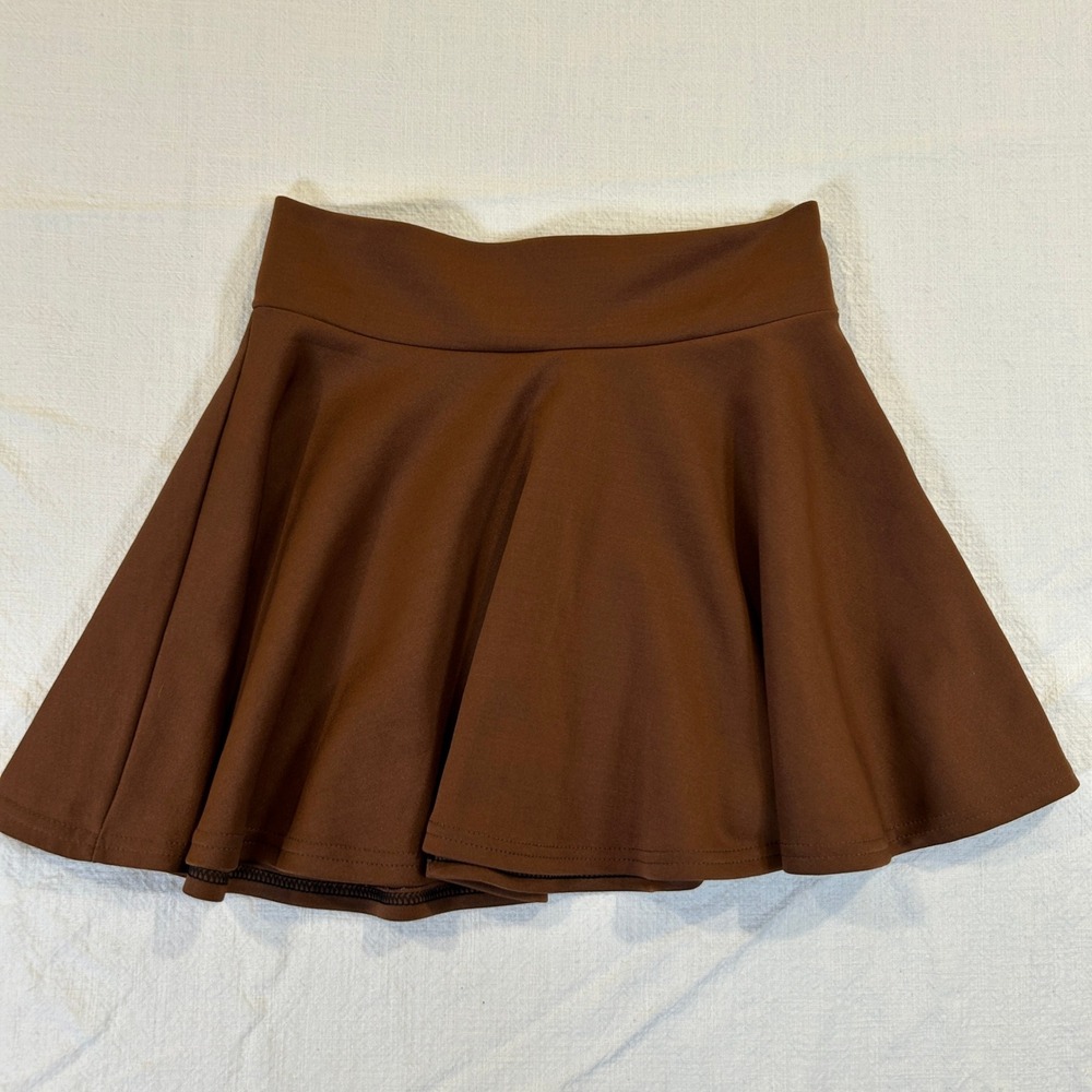 Twinth Brown Skater Skirt Womens Small Mini Flared Stretch Solid A-Line
